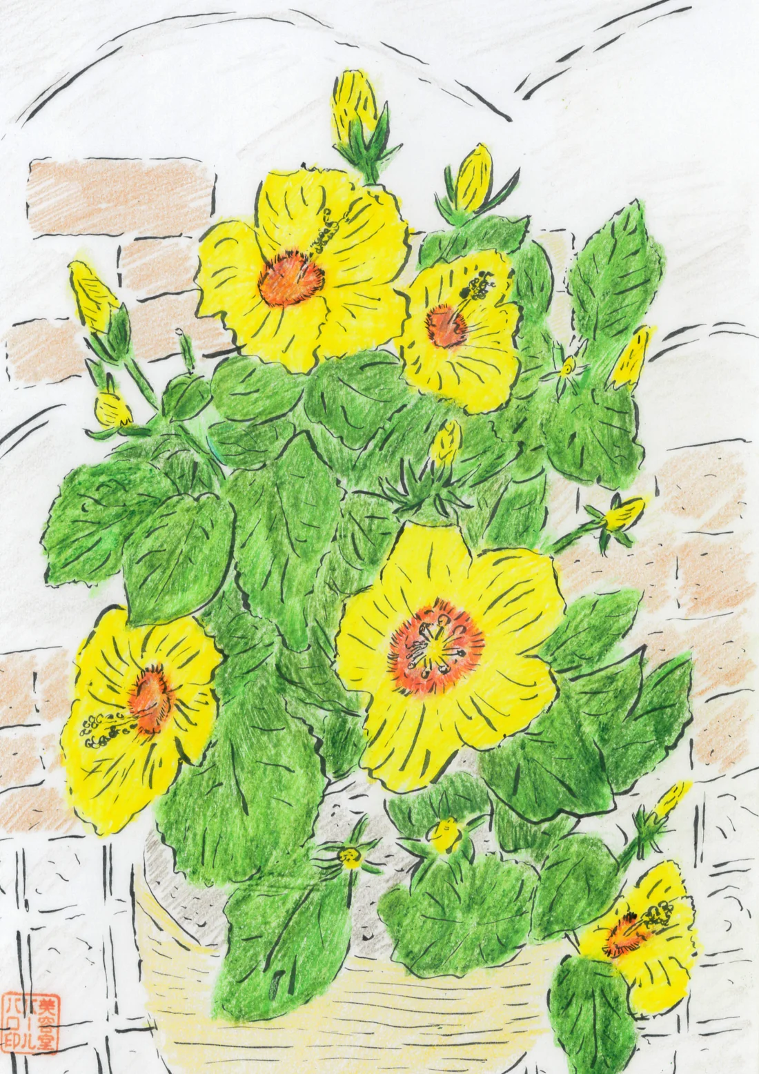 夏の黄色い花 — ザキパパの手描き作品